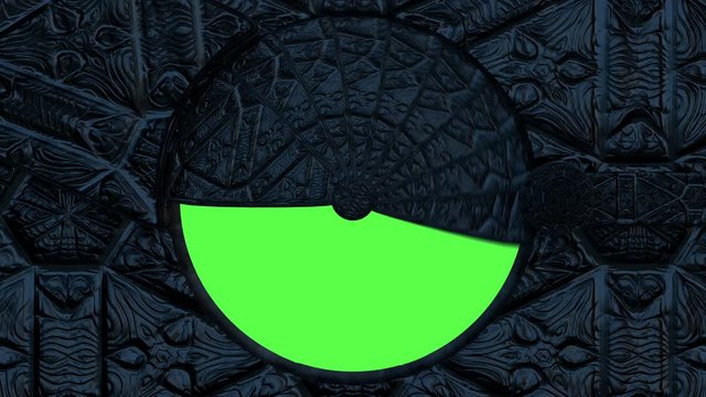 3d animation of opening the stone metallic hatchway with green screen.