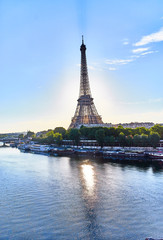 Fototapeta na wymiar Eiffel Tower from a less usual angle. Picture taken from the Bir-Hakeim Bridge