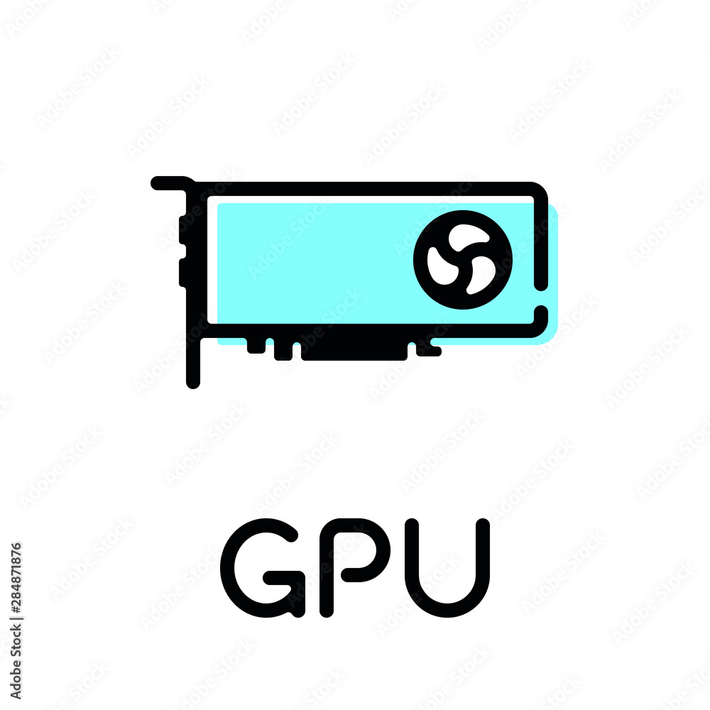 Fototapete graphics card with blower fan cooling computer part product type thin line style icon with text labe