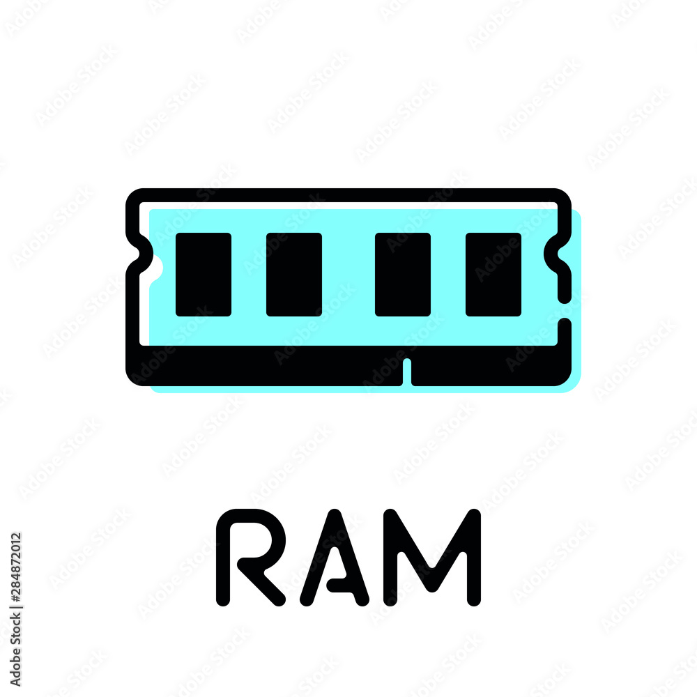 Wall mural DIMM memory stick RAM computer part product type thin line icon with text label