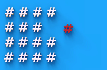 Group of hashtag icon isolated on blue background. 3D Illustration.