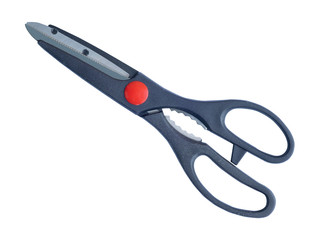 Kitchen scissors, Black plastic isolated on a white background. with clipping path.