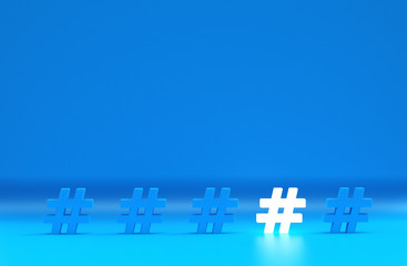 Group of hashtag icon isolated on blue background. 3D Illustration.