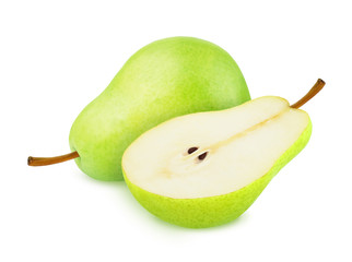 Composition with Green Pears Isolated on White Background