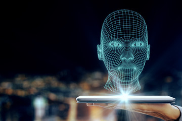 Hand using smartphone with AI interface