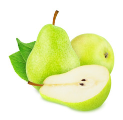 Composition with Green Pears Isolated on White Background