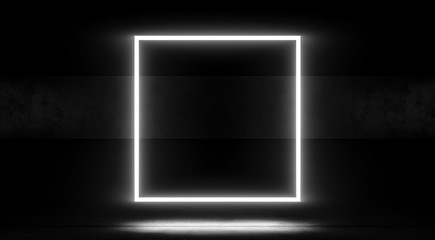 Square Neon glowing light on dark abstract background. 3d rendering.