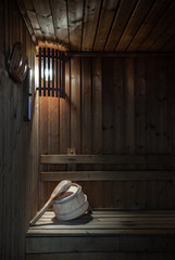 Obraz na płótnie Canvas Wooden sauna interior, relaxation concept.