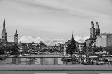 View on Zurich panorama in grayscale