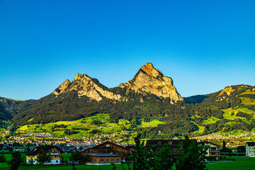 View on the Kleiner and Grosser Mythen - Swiss Schwyz Alps in Switzerland