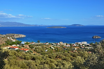 Fototapeta na wymiar Greece,Tolo-view on the Tolo,islands Koronisi and Plateia
