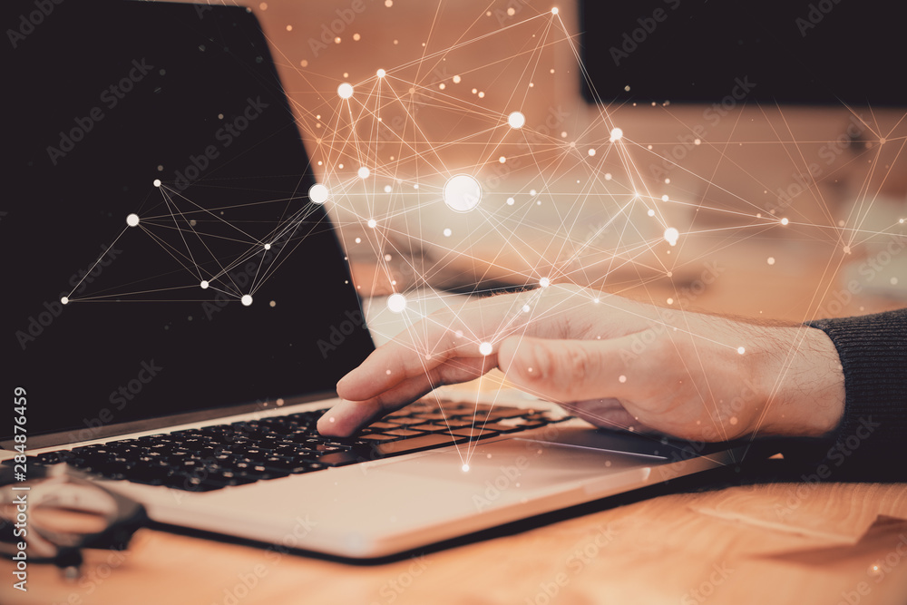 Aufkleber Hands using computer with big data