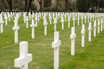 White crosses in American Cemetery in Italy. Soldiers killed in WW2