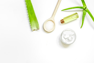 Alternative skin care aloe vera top view on white background