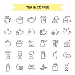 Tea and coffee outline vector set