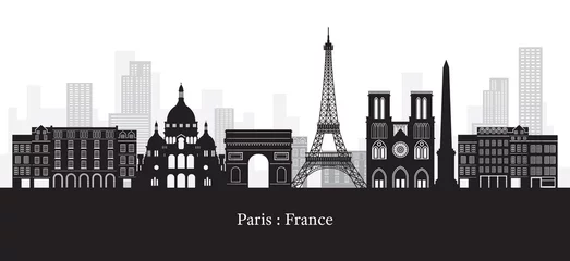 Selbstklebende Fototapeten Paris, France Landmarks Skyline, Black and White Colour © muchmania