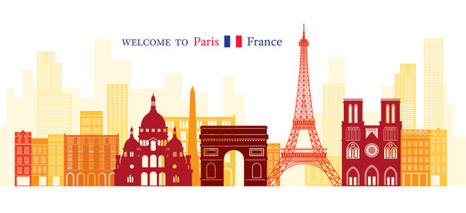 Paris, France Landmarks Skyline, Shape and Silhouette