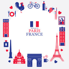 Paris, France Landmarks and Travel Objects Frame
