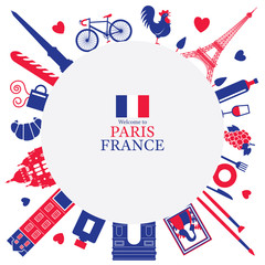 Paris, France Landmarks and Travel Objects Frame