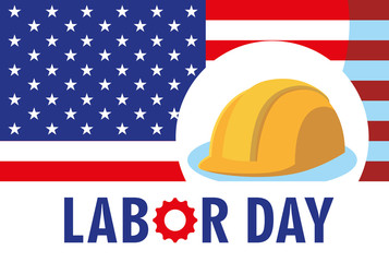 labor day card with safety helmet and flag usa