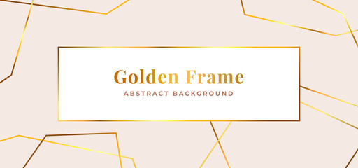 Luxury golden polygonal frame background template design. Minimal white paper with abstract geometric line ornament vector illustration