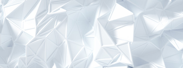 White background with crystals, triangles. 3d illustration, 3d rendering.