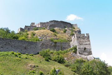Fototapeta na wymiar Ruins of Devin castle in Slovakia in the west of Bratislava, Europe. July 14, summer 2019