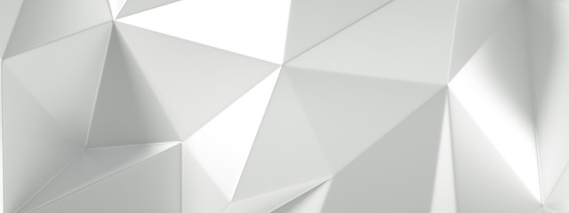 White background with crystals, triangles. 3d illustration, 3d rendering.