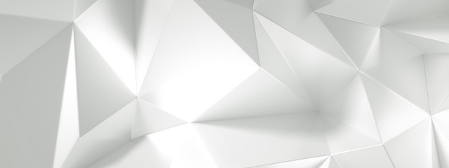 White background with crystals, triangles. 3d illustration, 3d rendering.