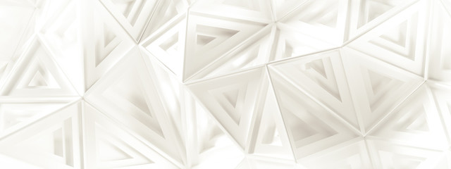 White background with crystals, triangles. 3d illustration, 3d rendering.