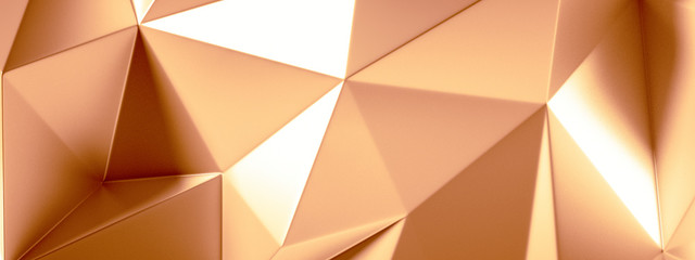 Obraz premium Golden background with crystals, triangles. 3d illustration, 3d rendering.