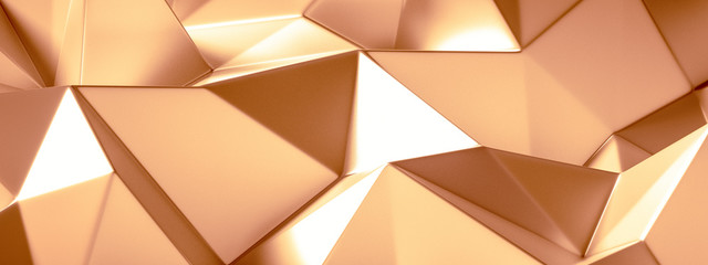 Golden background with crystals, triangles. 3d illustration, 3d rendering.