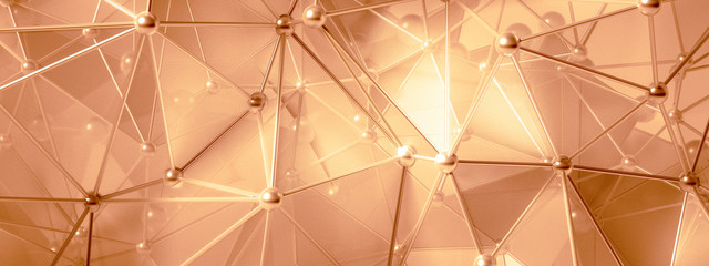 Golden background with crystals, triangles. 3d illustration, 3d rendering.