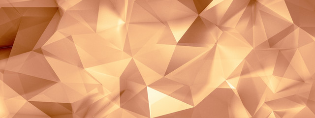 Golden background with crystals, triangles. 3d illustration, 3d rendering.