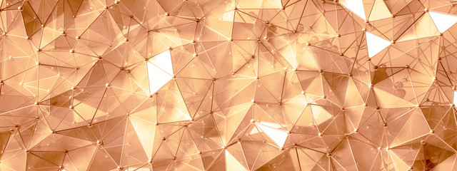 Golden background with crystals, triangles. 3d illustration, 3d rendering.