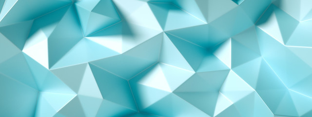 Blue, turquoise background with crystals, triangles. 3d illustration, 3d rendering.