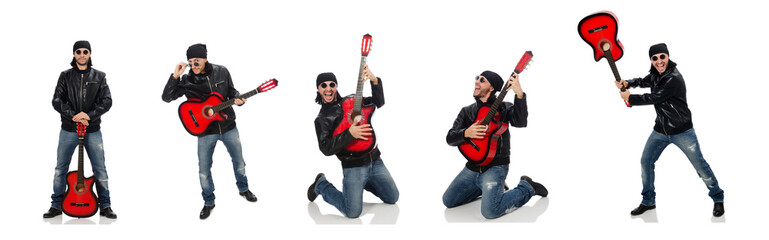 Naklejka premium Guitar player isolated on the white