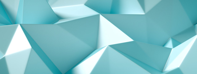 Obraz premium Blue, turquoise background with crystals, triangles. 3d illustration, 3d rendering.