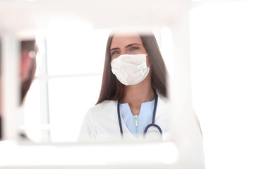 Fototapeta na wymiar close up.smiling woman doctor with x-ray of patient