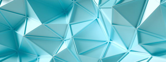 Blue, turquoise background with crystals, triangles. 3d illustration, 3d rendering.