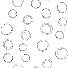 Circle doodles seamless pattern. Hand drawn round shapes texture background.