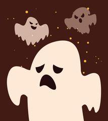 set halloween ghosts with faces worried