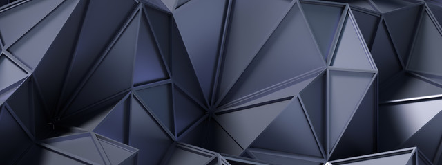Black gray background with crystals, triangles. 3d illustration, 3d rendering.