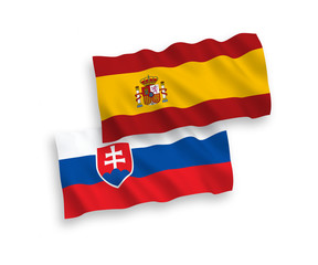 Flags of Slovakia and Spain on a white background