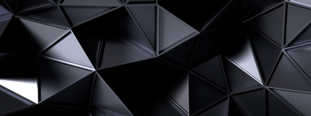 Black gray background with crystals, triangles. 3d illustration, 3d rendering.