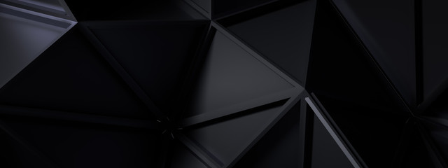 Black gray background with crystals, triangles. 3d illustration, 3d rendering.