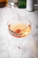 classic cocktail, manhattan on marble background