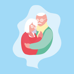 cute old couple hugged in frame