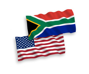 Flags of Republic of South Africa and America on a white background