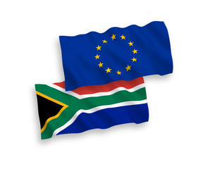 Flags of European Union and Republic of South Africa on a white background